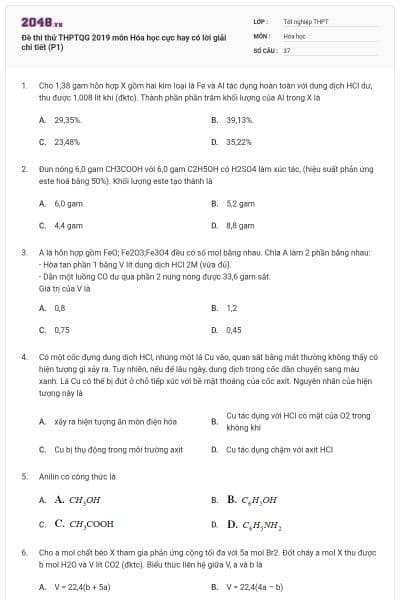Đề thi thử THPTQG 2019 môn Hóa học cực hay có lời giải chi tiết (P1)