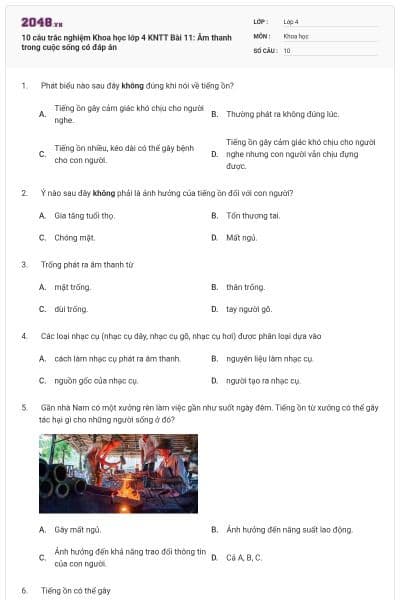 10 câu trắc nghiệm Khoa học lớp 4 KNTT Bài 11: Âm thanh trong cuộc sống có đáp án