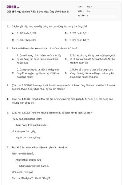 Giải SBT Ngữ văn lớp 7 Bài 2 Đọc hiểu: Ông đồ có đáp án