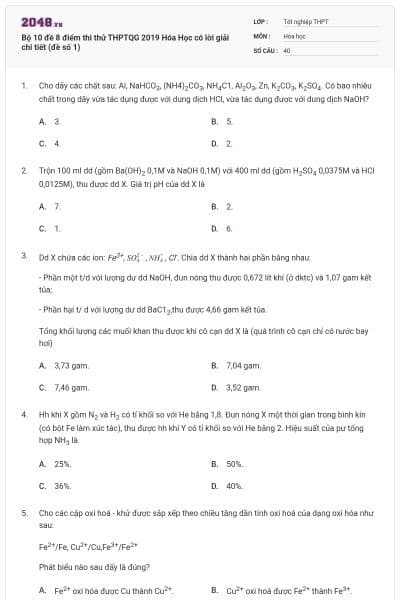 Bộ 10 đề 8 điểm thi thử THPTQG 2019 Hóa Học có lời giải chi tiết (đề số 1)