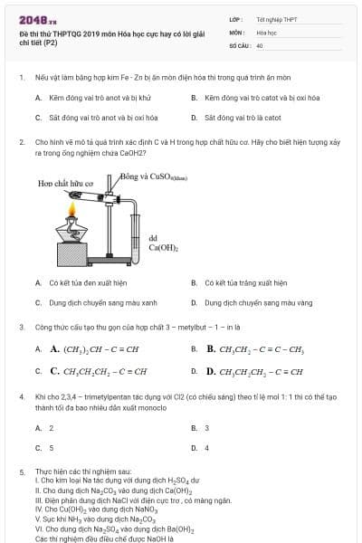 Đề thi thử THPTQG 2019 môn Hóa học cực hay có lời giải chi tiết (P2)