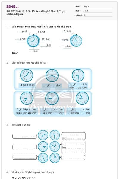 Giải SBT Toán lớp 3 Bài 15. Xem đồng hồ Phần 1. Thực hành có đáp án