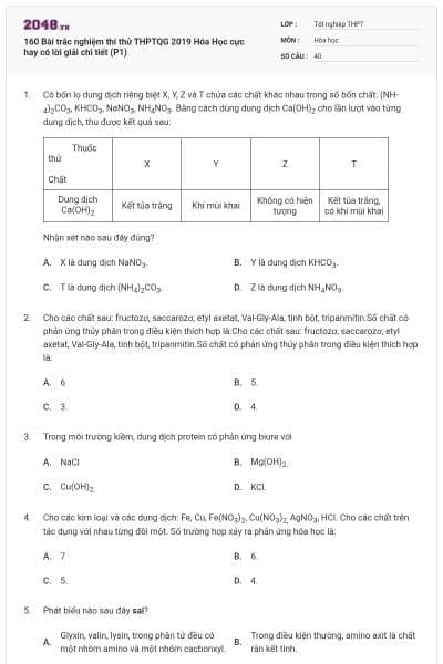 160 Bài trắc nghiệm thi thử THPTQG 2019 Hóa Học cực hay có lời giải chi tiết (P1)