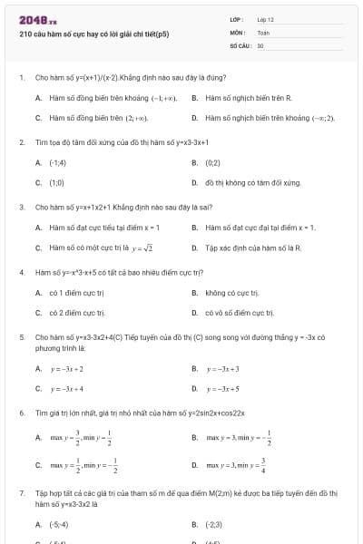 210 câu hàm số cực hay có lời giải chi tiết(p5)