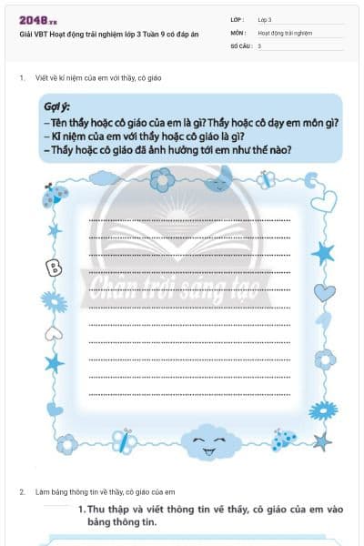 Giải VBT Hoạt động trải nghiệm lớp 3 Tuần 9 có đáp án