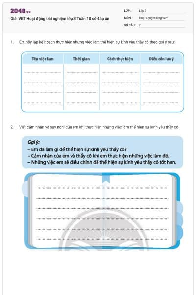 Giải VBT Hoạt động trải nghiệm lớp 3 Tuần 10 có đáp án