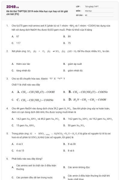 Đề thi thử THPTQG 2019 môn Hóa học cực hay có lời giải chi tiết (P3)