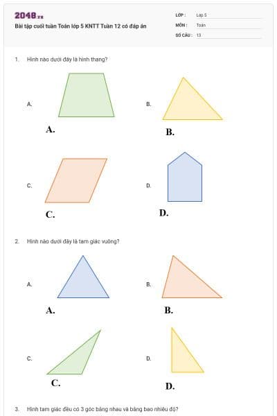 Bài tập cuối tuần Toán lớp 5 KNTT Tuần 12 có đáp án