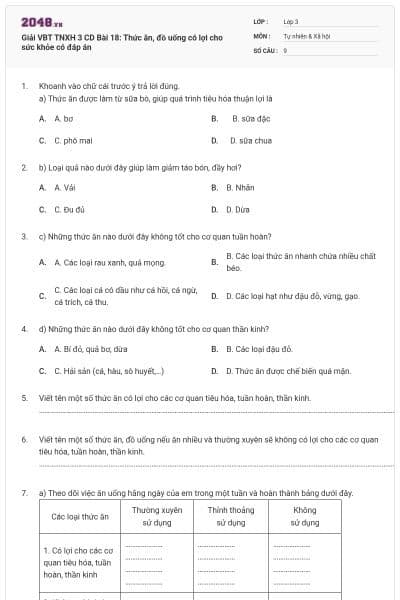 Giải VBT TNXH 3 CD Bài 18: Thức ăn, đồ uống có lợi cho sức khỏe có đáp án