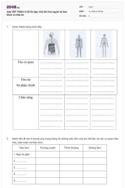 Giải VBT TNXH 3 CD Ôn tập: Chủ đề Con người và Sức khỏe có đáp án