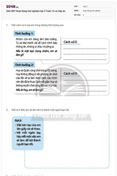 GIải VBT Hoạt động trải nghiệm lớp 3 Tuần 12 có đáp án