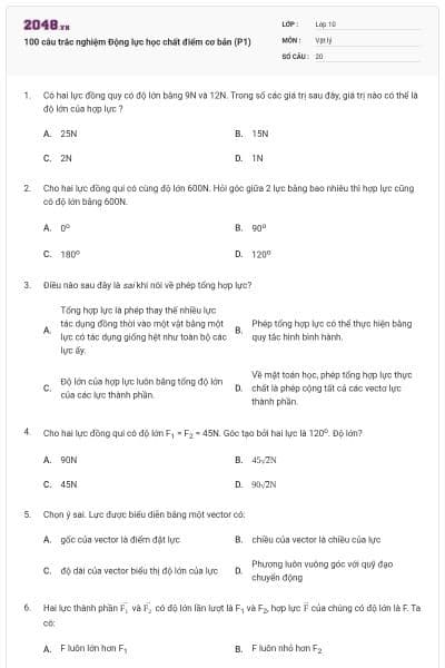 100 câu trắc nghiệm Động lực học chất điểm cơ bản (P1)