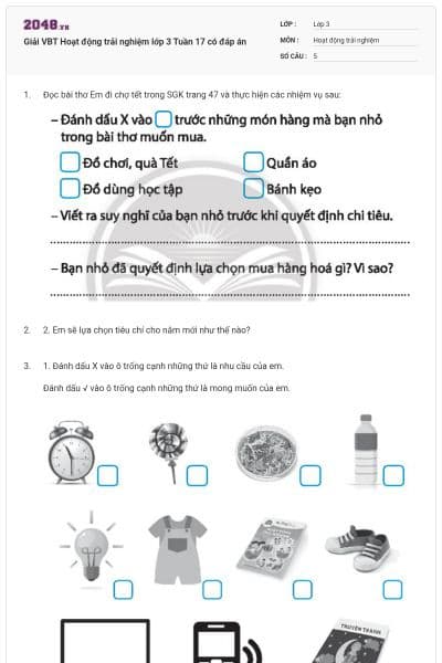 Giải VBT Hoạt động trải nghiệm lớp 3 Tuần 17 có đáp án