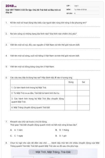 Giải VBT TNXH 3 CD Ôn tập: Chủ đề Trái Đất và Bầu trời có đáp án