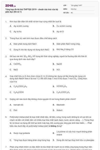Tổng hợp đề thi thử THPTQG 2019 - chuẩn cấu trúc của bộ giáo dục (Đề số 1)
