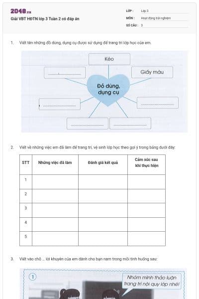Giải VBT HĐTN lớp 3 Tuần 2 có đáp án