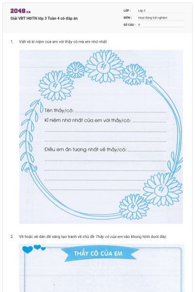 Giải VBT HĐTN lớp 3 Tuần 4 có đáp án