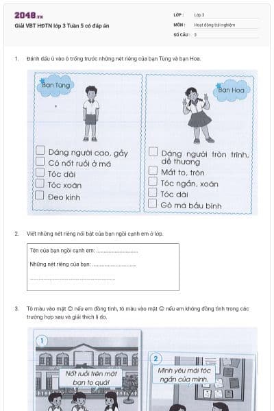 Giải VBT HĐTN lớp 3 Tuần 5 có đáp án