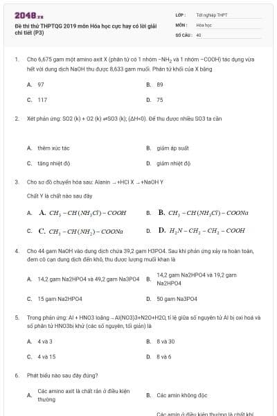 Đề thi thử THPTQG 2019 môn Hóa học cực hay có lời giải chi tiết (P3)