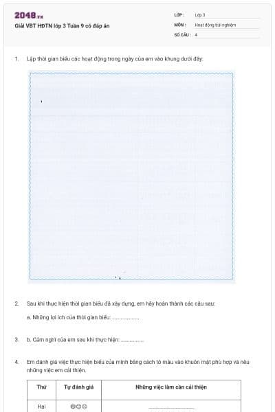 Giải VBT HĐTN lớp 3 Tuần 9 có đáp án