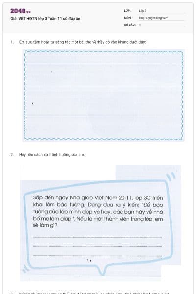 Giải VBT HĐTN lớp 3 Tuần 11 có đáp án