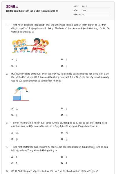 Bài tập cuối tuần Toán lớp 5 CST Tuần 3 có đáp án