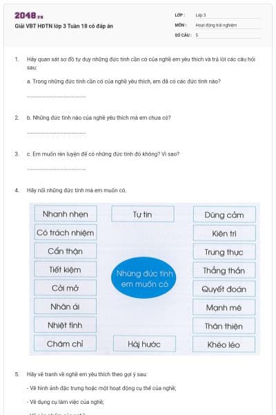 Giải VBT HĐTN lớp 3 Tuần 18 có đáp án