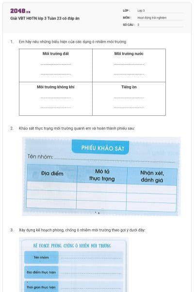 Giải VBT HĐTN lớp 3 Tuần 23 có đáp án