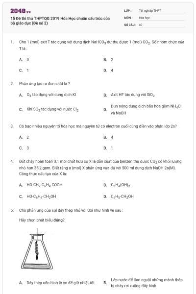 15 Đề thi thử THPTQG 2019 Hóa Học chuẩn cấu trúc của bộ giáo dục (Đề số 2)
