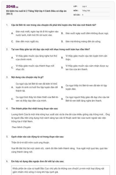 Đề kiểm tra cuối kì 2 Tiếng Việt lớp 4 Cánh Diều có đáp án (Đề 3)