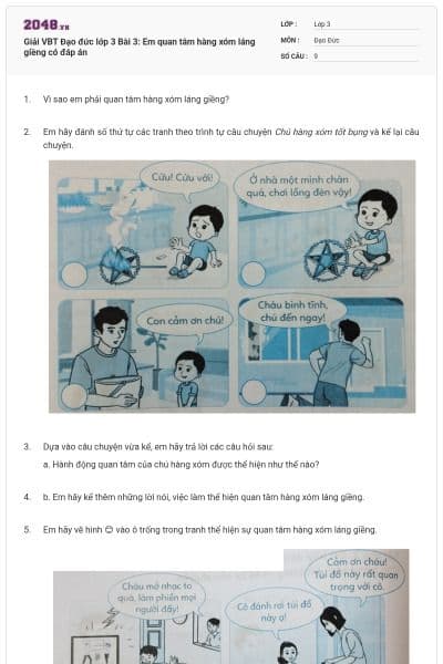 Giải VBT Đạo đức lớp 3 Bài 3: Em quan tâm hàng xóm láng giềng có đáp án