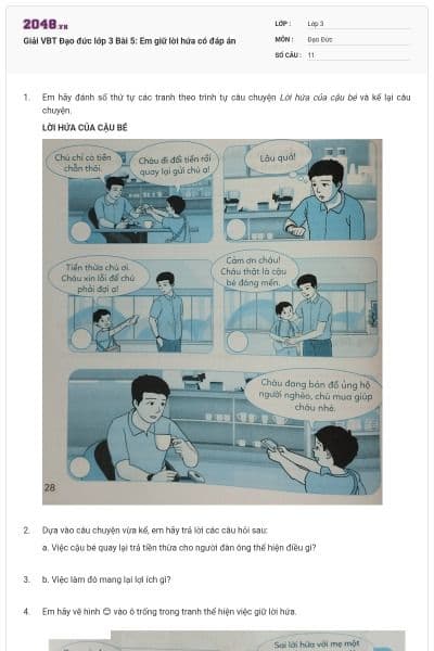 Giải VBT Đạo đức lớp 3 Bài 5: Em giữ lời hứa có đáp án