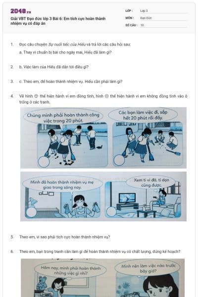 Giải VBT Đạo đức lớp 3 Bài 6: Em tích cực hoàn thành nhiệm vụ có đáp án