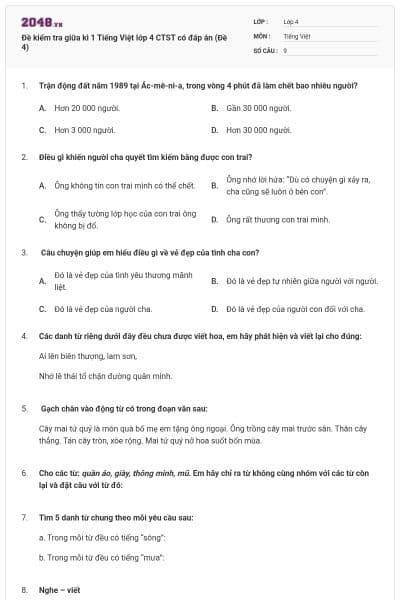 Đề kiểm tra giữa kì 1 Tiếng Việt lớp 4 CTST có đáp án (Đề 4)