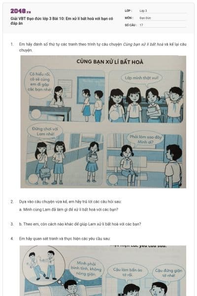 Giải VBT Đạo đức lớp 3 Bài 10: Em xử lí bất hoà với bạn có đáp án