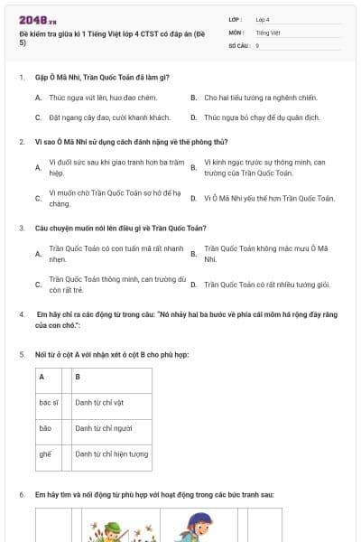 Đề kiểm tra giữa kì 1 Tiếng Việt lớp 4 CTST có đáp án (Đề 5)