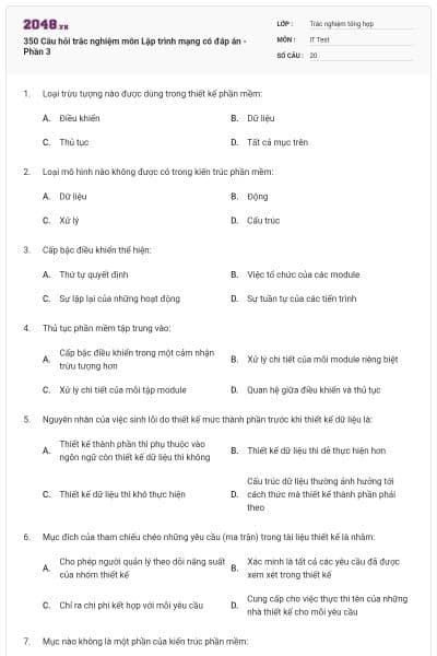350 Câu hỏi trắc nghiệm môn Lập trình mạng  có đáp án - Phần 3