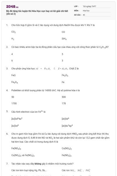 Bộ đề tăng tốc luyện thi Hóa Học cực hay có lời giải chi tiết (đề số 2)