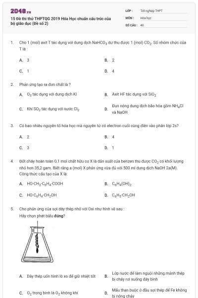 15 Đề thi thử THPTQG 2019 Hóa Học chuẩn cấu trúc của bộ giáo dục (Đề số 2)
