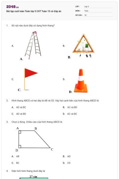 Bài tập cuối tuần Toán lớp 5 CST Tuần 15 có đáp án