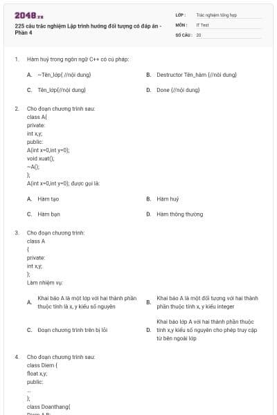 225 câu trắc nghiệm Lập trình hướng đối tượng có đáp án - Phần 4