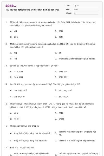 100 câu trắc nghiệm Động lực học chất điểm cơ bản (P2)