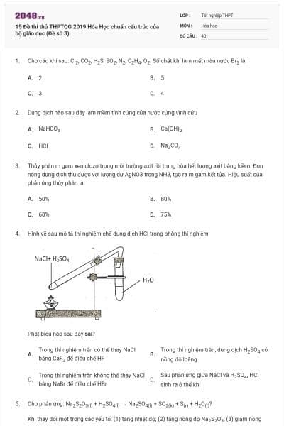 15 Đề thi thử THPTQG 2019 Hóa Học chuẩn cấu trúc của bộ giáo dục (Đề số 3)