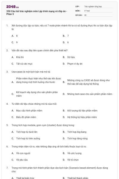 350 Câu hỏi trắc nghiệm môn Lập trình mạng  có đáp án - Phần 5