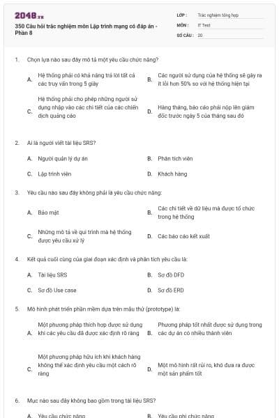 350 Câu hỏi trắc nghiệm môn Lập trình mạng  có đáp án - Phần 8