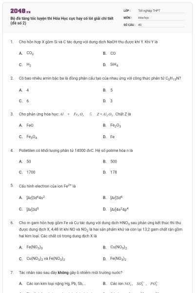 Bộ đề tăng tốc luyện thi Hóa Học cực hay có lời giải chi tiết (đề số 2)