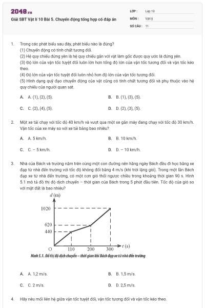 Giải SBT Vật lí 10 Bài 5. Chuyển động tổng hợp có đáp án