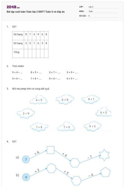 Bài tập cuối tuần Toán lớp 2 KNTT Tuần 5 có đáp án