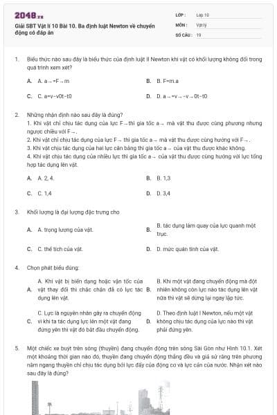 Giải SBT Vật lí 10 Bài 10. Ba định luật Newton về chuyển động có đáp án