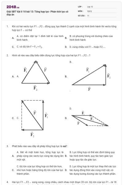 Giải SBT Vật lí 10 bài 13: Tổng hợp lực- Phân tích lực có đáp án